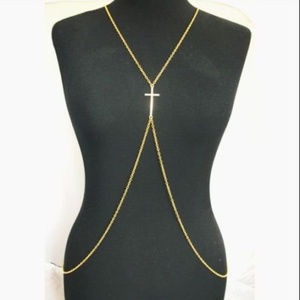 Body Chain ~ Shoulder ~ Crossover Necklace ~ Cross ~ Gold